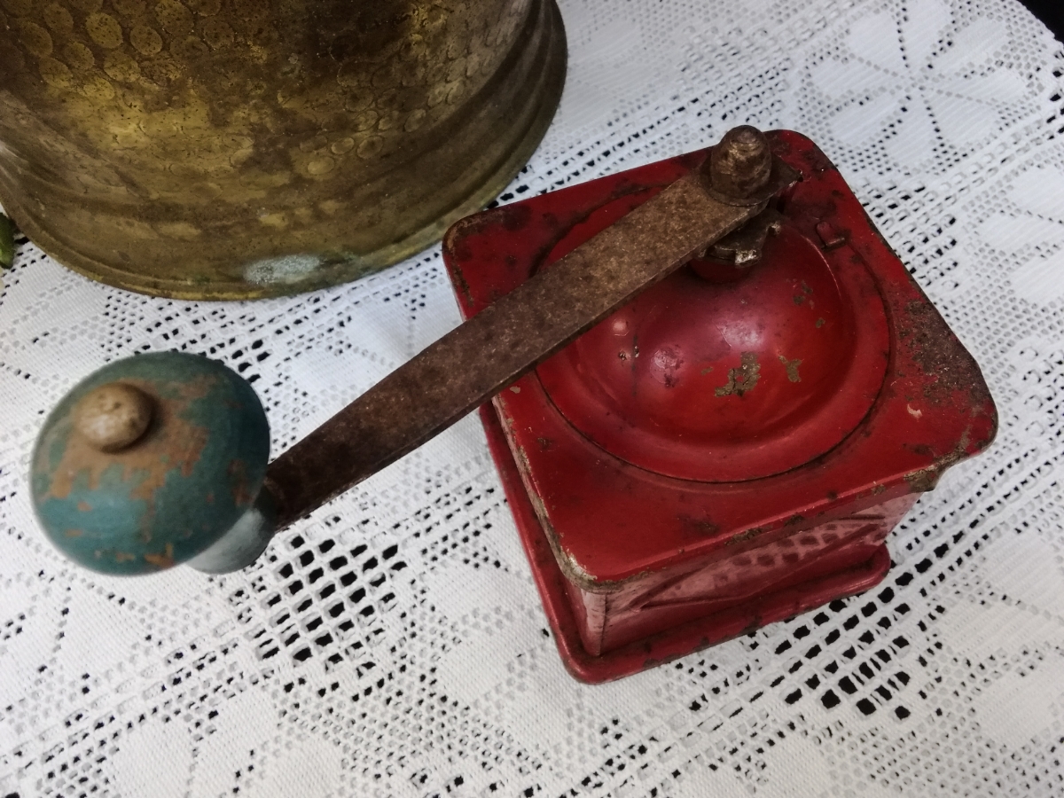  запад антиквариат Vintage *ELMA Coffee mill* L ma* кофемолка * жестяная пластина производства * Германия * ручное управление * античный *00