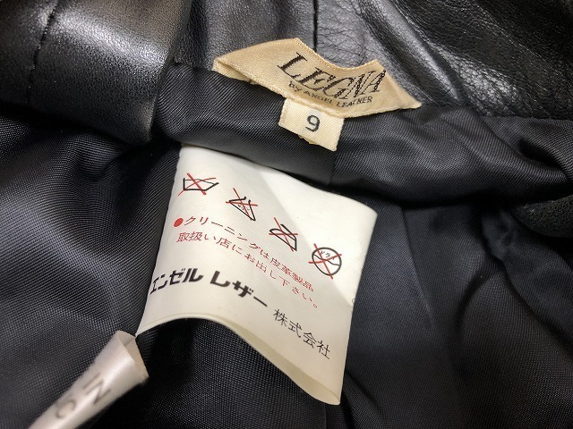 LEGNA by ANGEL LEATHER エンゼルレザー サイズ9 レディース レザージャケット キュプラ裏地 肩パッド 長袖 テーラードカラー ブラック 黒_画像3