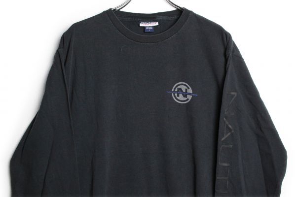 90's ノーティカ NAUTICA 袖ロゴプリント 長袖Ｔシャツ 黒(L)袖プリ ロンT 黒 90年代 旧タグ_画像1