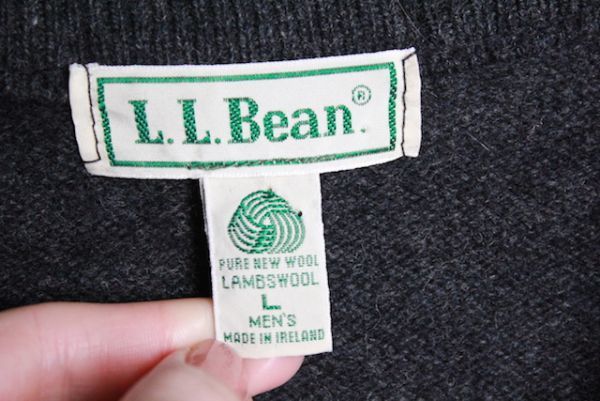 アイルランド製 80's LLBEAN LLビーン Vネック ウールニットセーター 濃灰 (L) 80年代 旧タグ_画像6