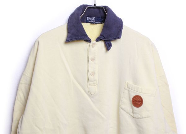 90\'s Polo Ralph Lauren collar attaching button stop 2 tone sweat pants shirt (XL) chin -stroke leather chi attaching 90 period Polo Ralph Laure