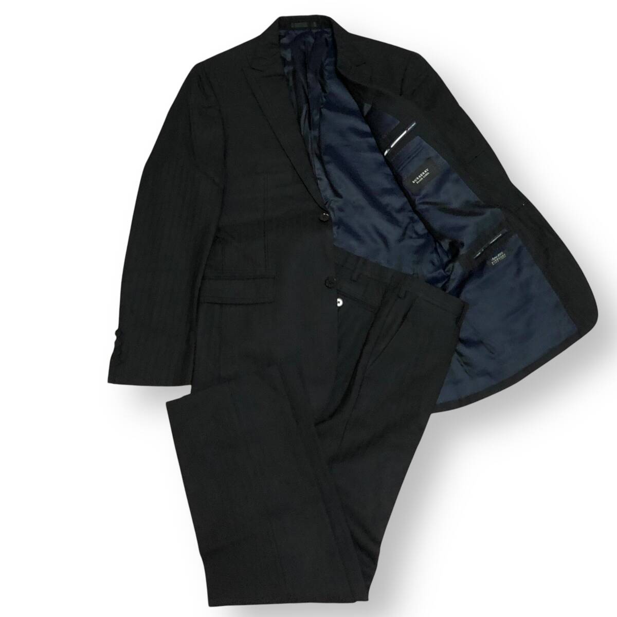 BURBERRY BLACK LABEL Super100's 2ボタン セットアップスーツ シャドーストライプ 黒 40R バーバリーブラックレーベル ジャケット パンツ