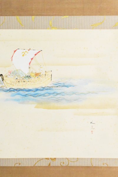 K4578 真作 小寺礼三「寶船」紙本 共箱 肉筆 日展入選 大和絵の K4578 真作 小寺礼三「寶船」紙本 共箱 肉筆 日展入選 大和絵の