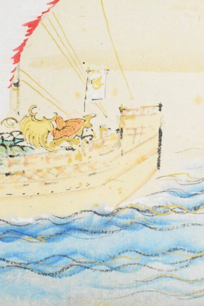 K4578 真作 小寺礼三「寶船」紙本 共箱 肉筆 日展入選 大和絵の K4578 真作 小寺礼三「寶船」紙本 共箱 肉筆 日展入選 大和絵の