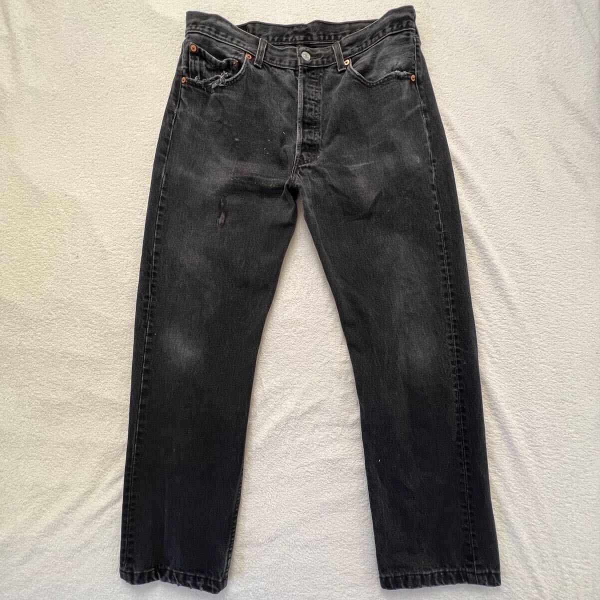 Levi's 501 USA制 W34 リーバイス ブラック デニム ダメージ ジーンズ 90's グレー ゴールデンサイズ アメリカ制 米國制 ウエスト 88cm