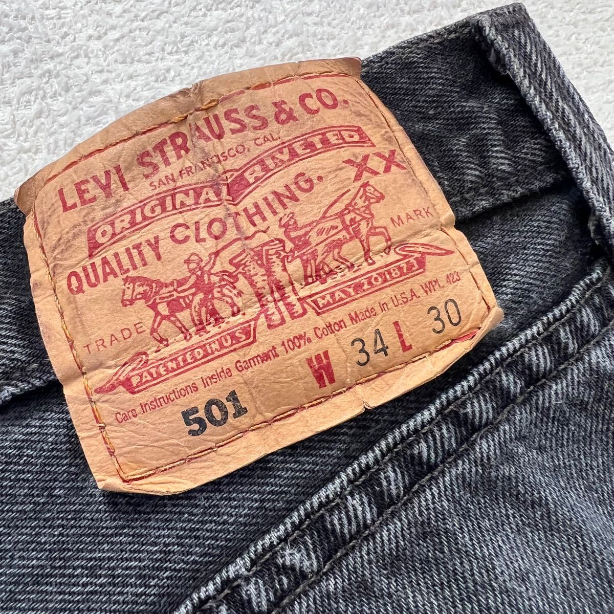 Levi's 501 USA制 W34 リーバイス ブラック デニム ダメージ ジーンズ 90's グレー ゴールデンサイズ アメリカ制 米國制 ウエスト 88cm