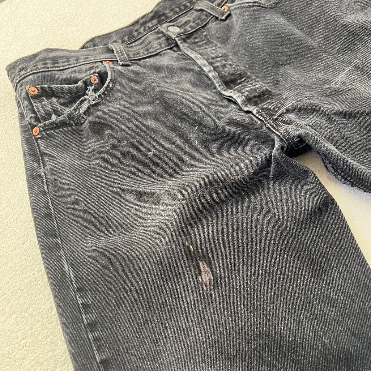 Levi's 501 USA制 W34 リーバイス ブラック デニム ダメージ ジーンズ 90's グレー ゴールデンサイズ アメリカ制 米國制 ウエスト 88cm