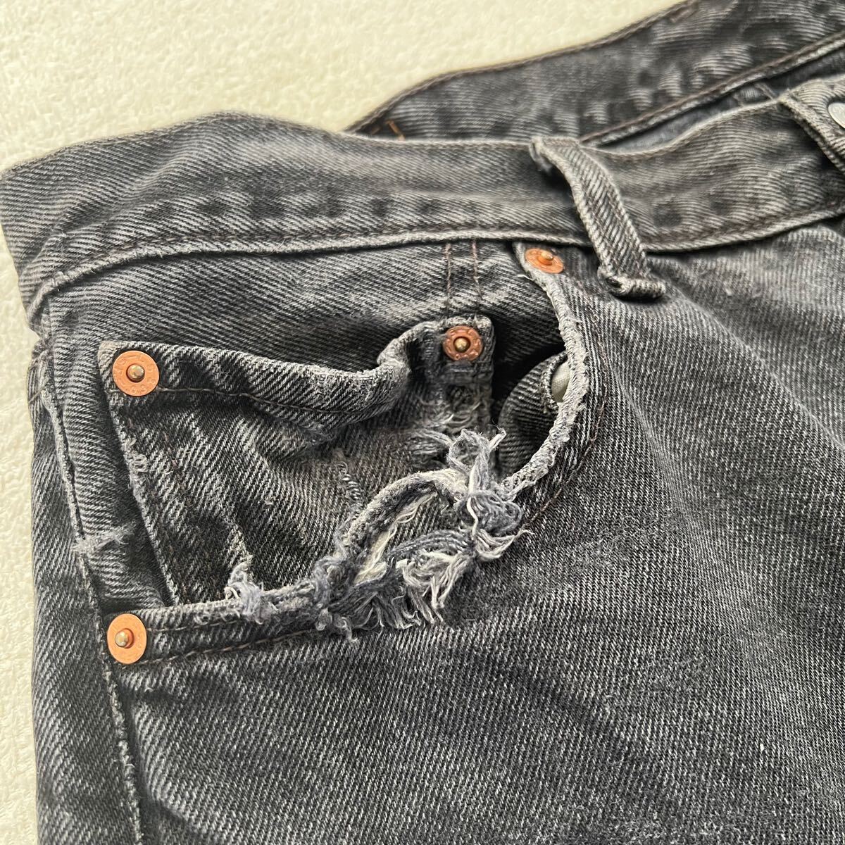 Levi's 501 USA制 W34 リーバイス ブラック デニム ダメージ ジーンズ 90's グレー ゴールデンサイズ アメリカ制 米國制 ウエスト 88cm