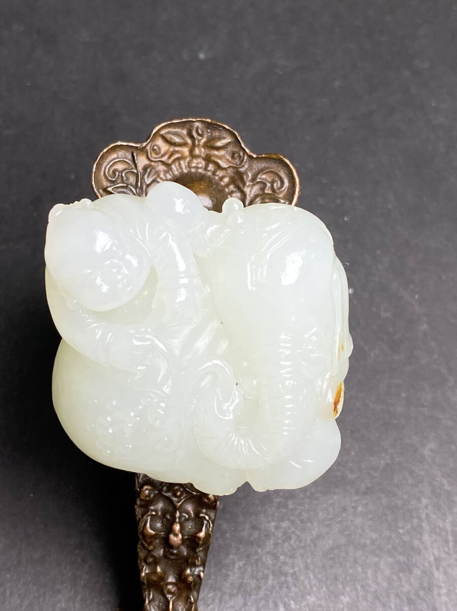 中国 人物刻 和田玉 白玉 童子 細密彫 ◇御泓軒◇『清朝時代 和田玉 呼び込ん 白玉彫 童子騎象彫り件