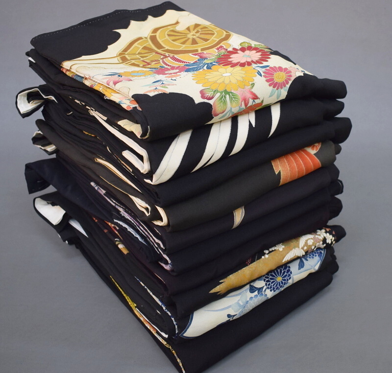 【凛々】8A　中古品 黒留袖 10点組　まとめ売り ★着用 リメイク材料にも