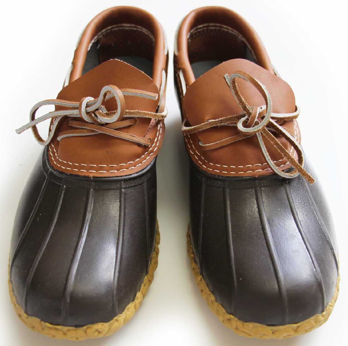 ★USA製 L.L.Bean ビーンブーツ ラバーモカシン タン×ブラウン 9W★ガムシューズ レインシューズ オールド アウトドア キャンプ レザー