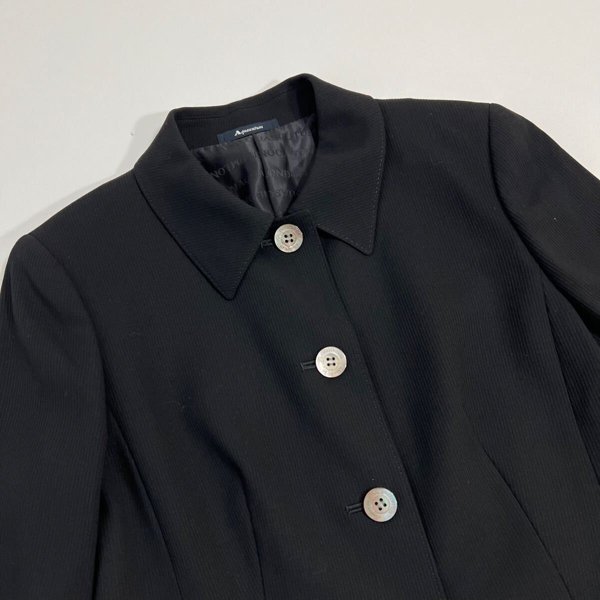 美品 Aquascutum アクアスキュータム ステンカラージャケット ブラック　ロゴボタン　シンプル アウター　トップス レディース