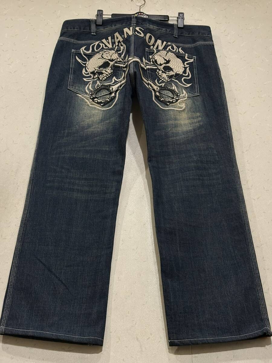 ※バンソン VANSON スカル刺繍 デニムパンツ 濃いめインディゴ 大きいサイズ 36 　　　　　 BJBD.AB_画像1