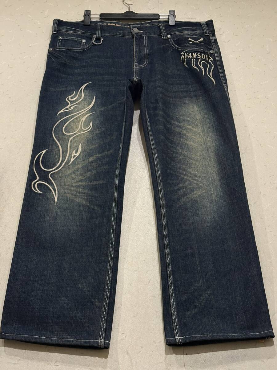 ※バンソン VANSON スカル刺繍 デニムパンツ 濃いめインディゴ 大きいサイズ 36 　　　　　 BJBD.AB_画像2