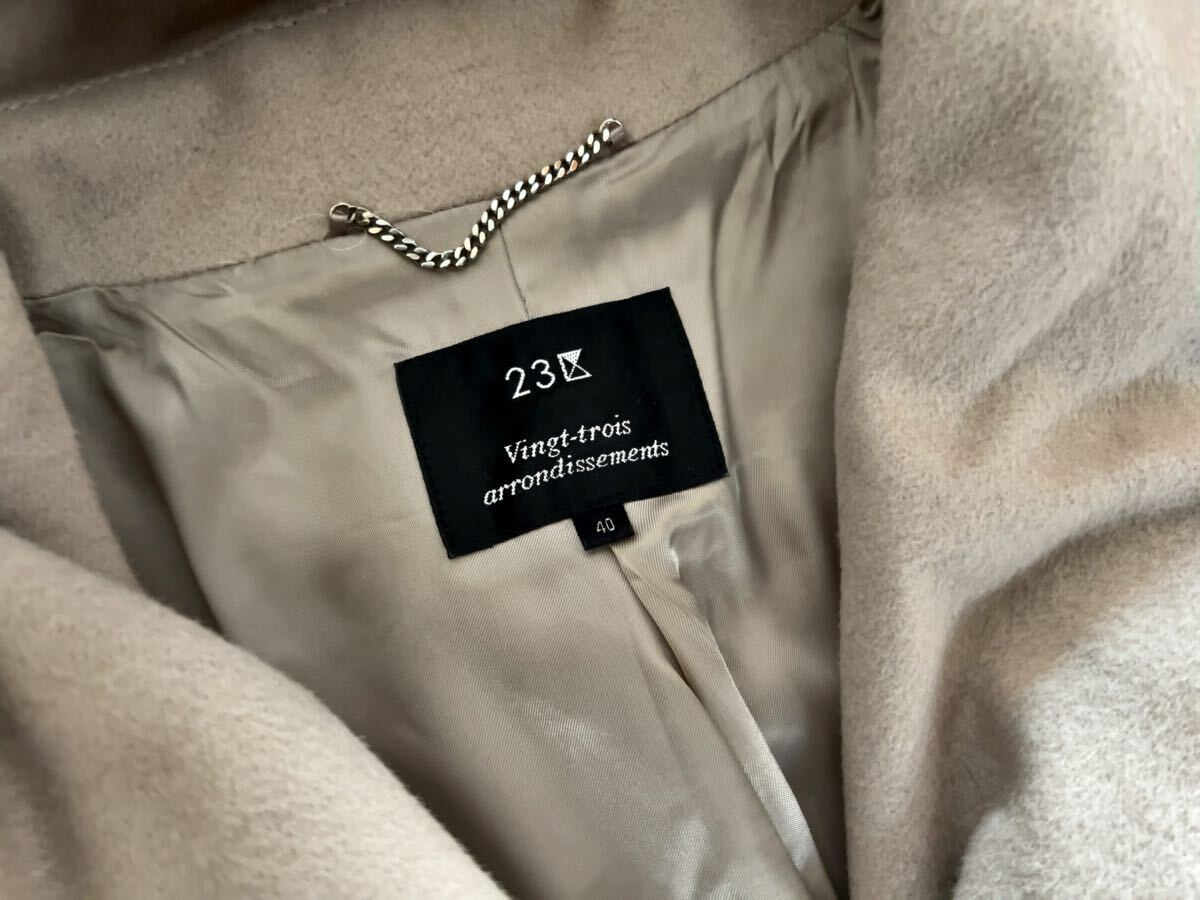 美品 23區(qū) オンワード樫山 ★ 上質(zhì)生地 定番 2way フード付き コート 40 グレージュ ロングコート 大きい ハンドステッチ