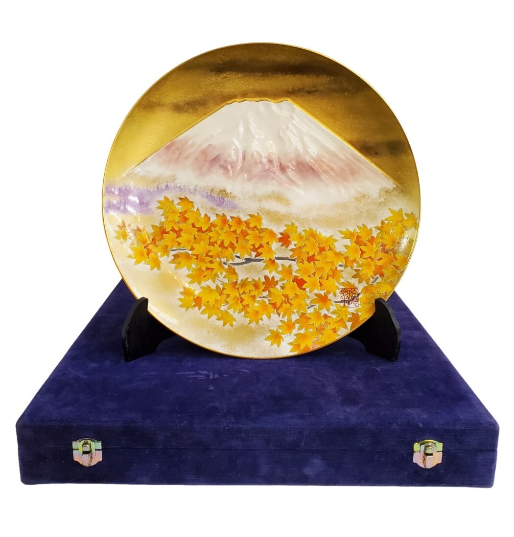 Noritake ノリタケ 乃りたけ 陶房 富士山 紅葉 雪富士 大皿 36㎝ 金彩 絵皿 飾り皿 箱付き 検) ハンドペイント