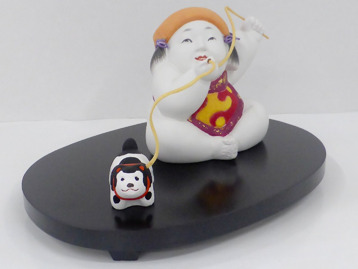 【長期保管品】博多人形 戯れ 国崎信正作 箱・台座・木札付