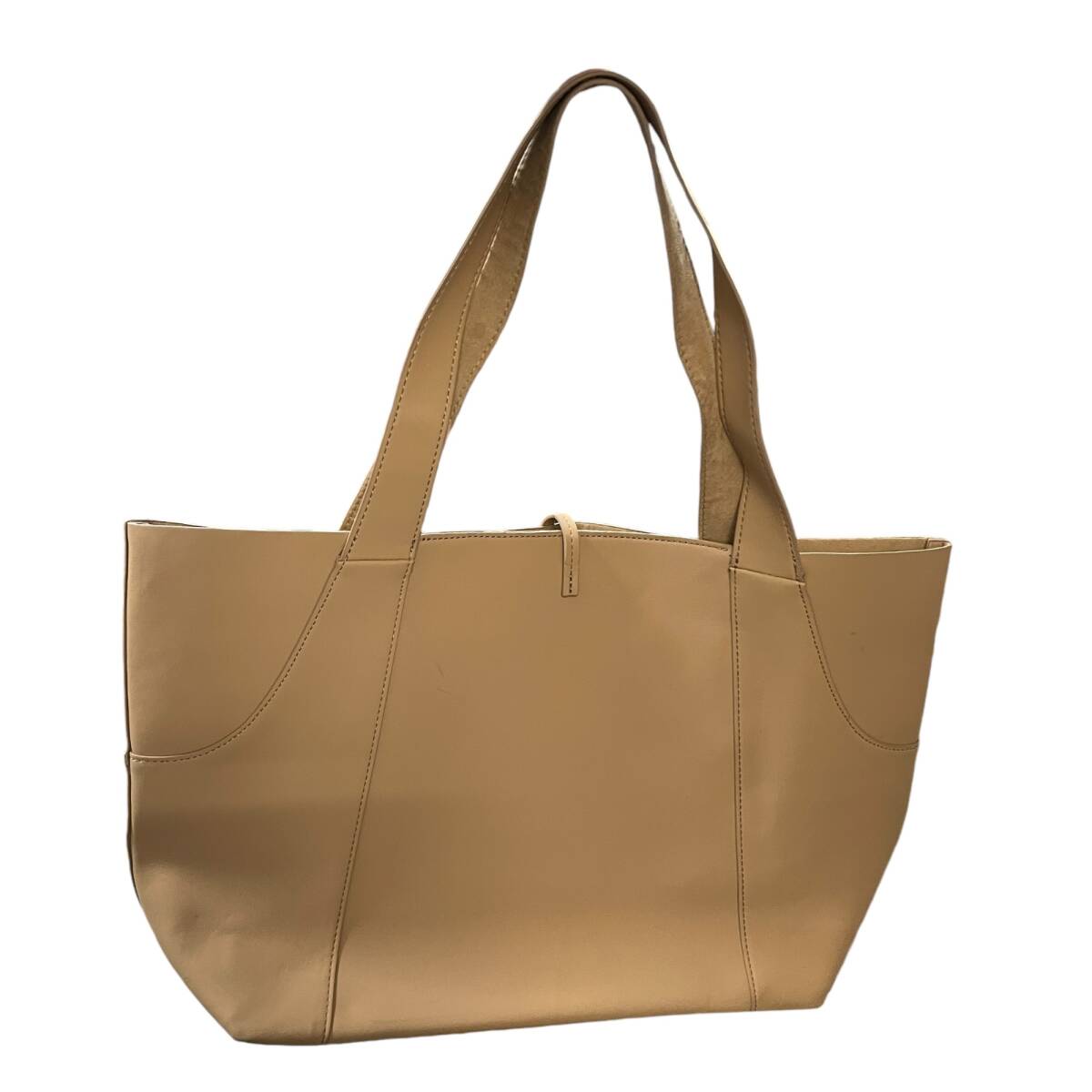 ◆中古品◆ZARA レザーショルダーバッグ ザラ トートバッグ ハンドバッグ 男女兼用 ベージュ グレージュ ブラウン 大容量 Q77030NE