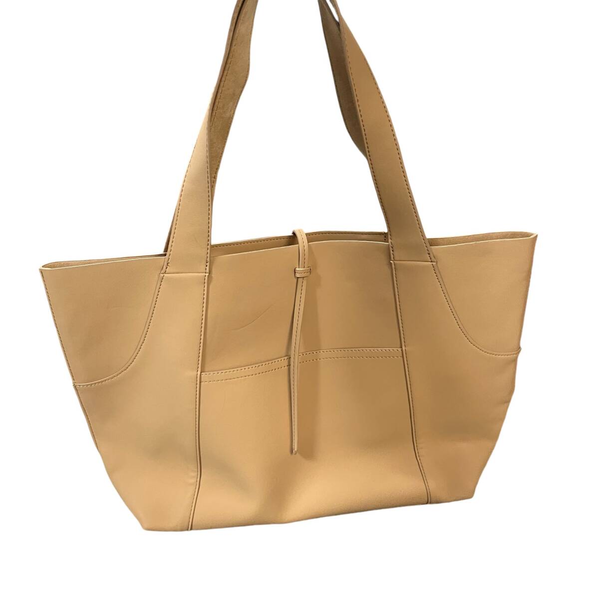 ◆中古品◆ZARA レザーショルダーバッグ ザラ トートバッグ ハンドバッグ 男女兼用 ベージュ グレージュ ブラウン 大容量 Q77030NE