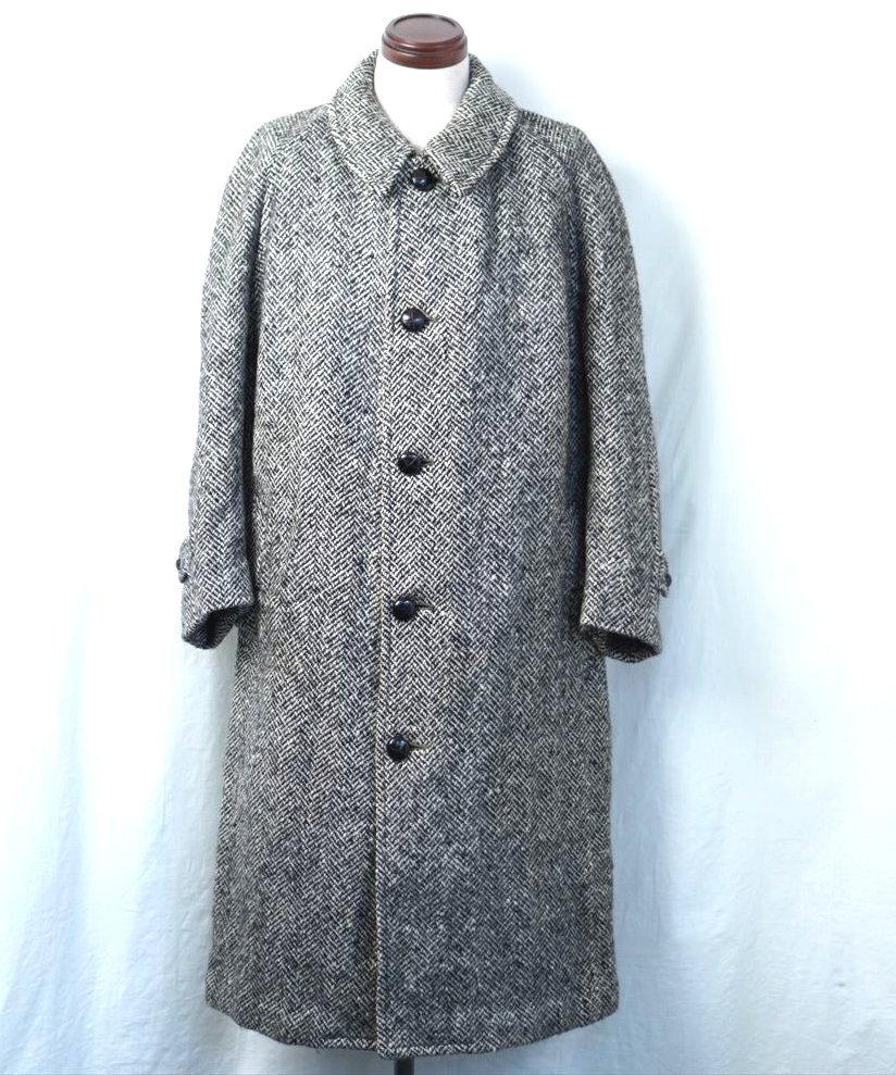 80s90s ビンテージ Burberry's バーバリー IRISH TWEED ウールツイード バルマカーンコート 白黒