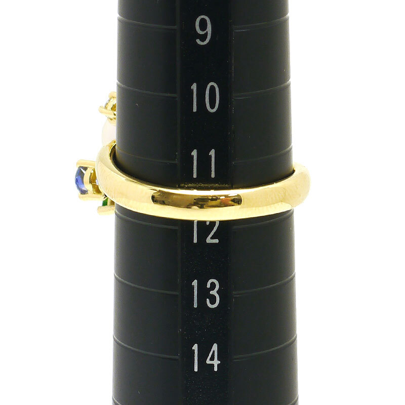 パールリング #11.5 約11.5號(hào) K18YG?アコヤ真珠?ダイヤ0.22ct?タンザナイト?グリーングロッシュラーガーネット 指輪 鑑別書付き 美品
