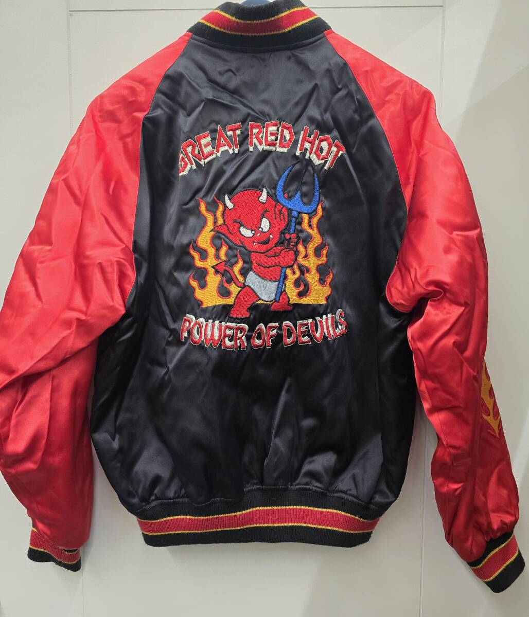 最高の Power フリーサイズ 悪魔刺繍の青白スカジャン Devils of ジャケット・アウター