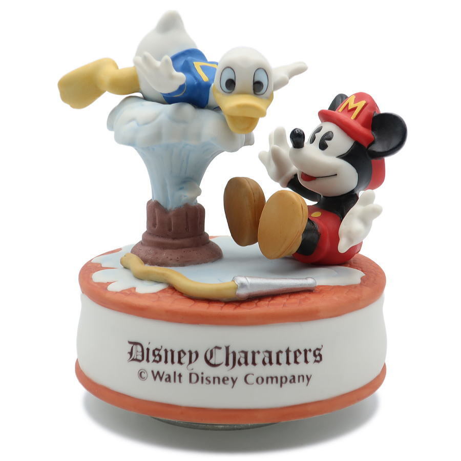 ディズニー　ミッキー＆ドナルド　オルゴール（消防士）　三協商事社　1990年代　陶器製