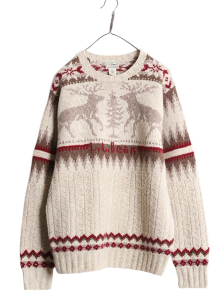 エルエルビーン ノルディック ラム ウール ニット セーター メンズ M / LLBEAN アウトドア クルーネック ミドルゲージ 総柄 マルチカラー