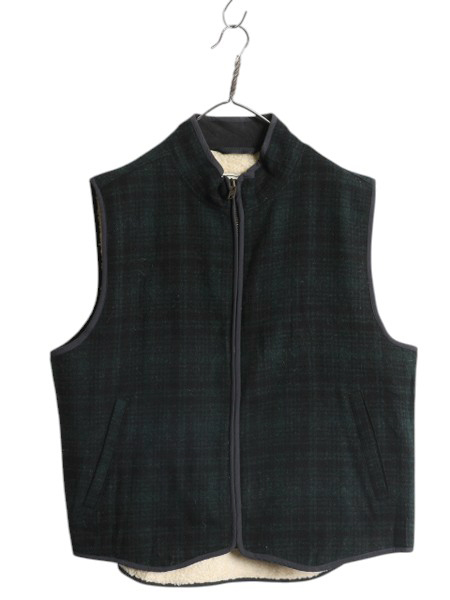 WEB限定カラー チェック フルジップ エルエルビーン 00s ウール メンズ ベスト 男性用