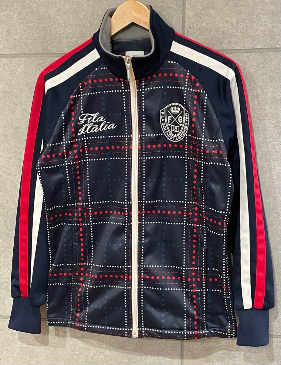 冬本番！ お得！ FILA GOLF フィラ ゴルフ 里起毛 上下セット セットアップ 総柄 ネイビー Mサイズ メンズ ゴルフウェア ○ 新規(guī)×