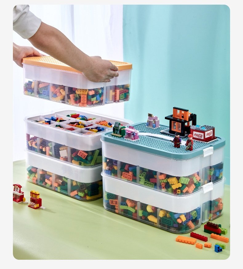  storage box 3 layer type toy storage Lego block storage case Lego storage case bulkhead . Kids . one-side attaching block 593or( orange )