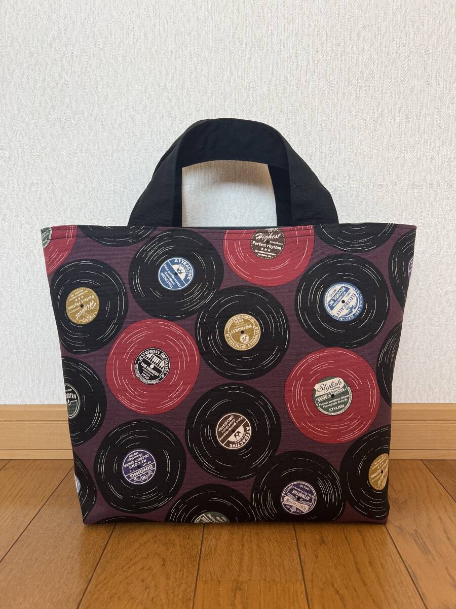 ハンドメイド※レコード柄※レトロ※横長トートバッグ
