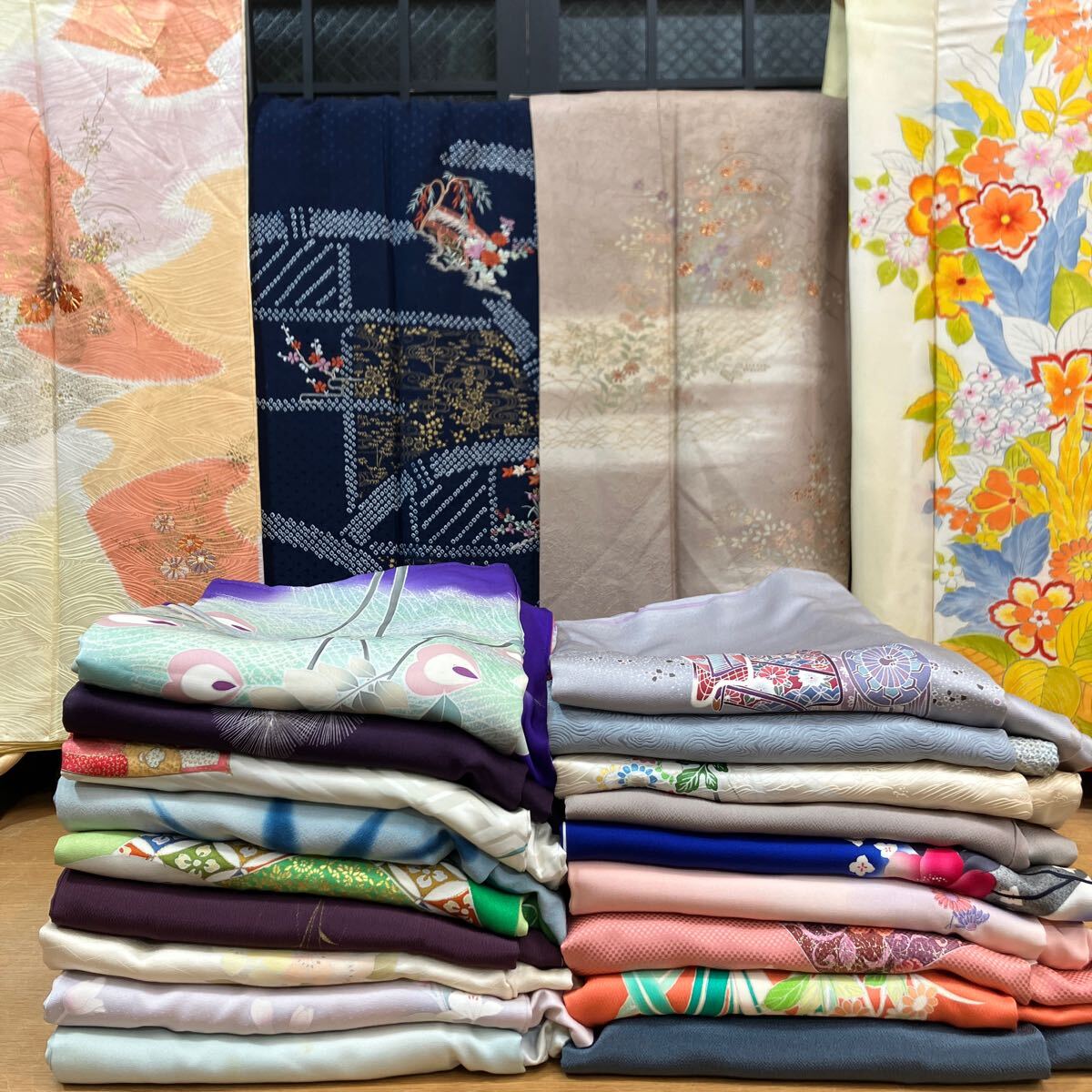 一右衛門No2644 訪問着 22枚まとめ売り 京友禅 手描友禅 豪華訪問着 刺繍 正絹着物 付下げ 絞り 大量まとめ売り大処分