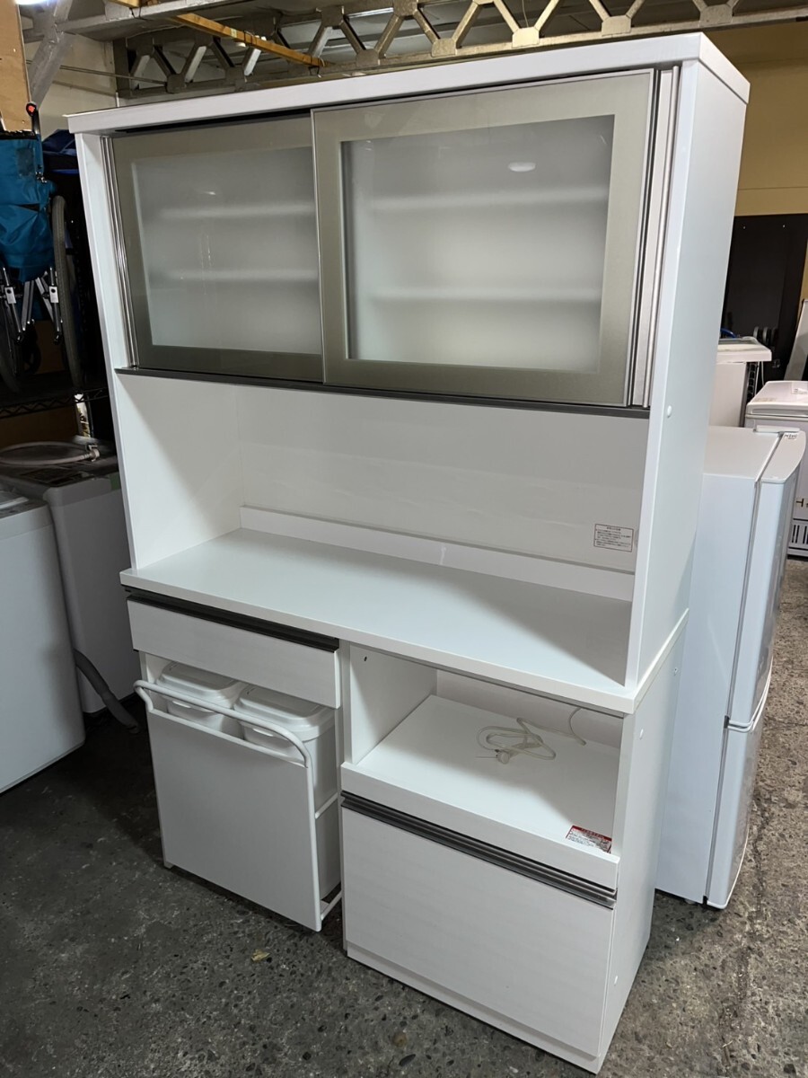 ○ NITORI 2021年製 キッチンボード レンジボード リガーレ 120KB-WH 収納家具 キャスター/ダストボックス 付属 食器棚 W1200 中古 美品 ③
