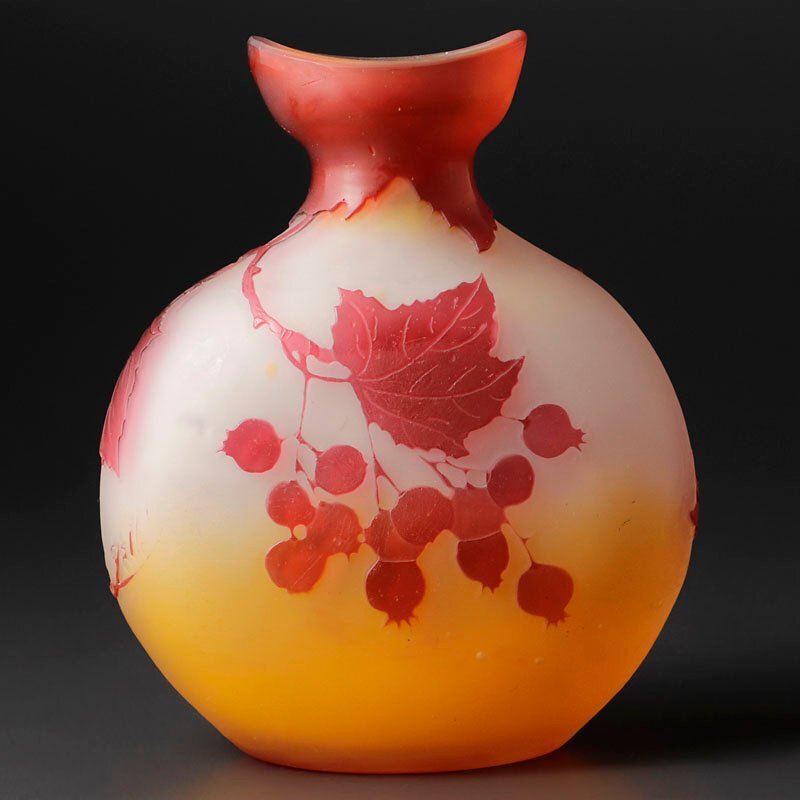 古美味】エミールガレ Emile Galle スグリ文 花器 茶道具 保証品