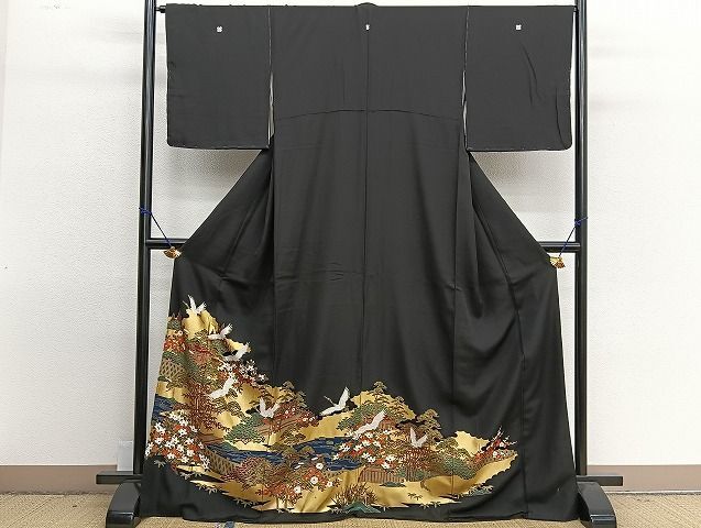 平和屋着物■豪華黒留袖　飛鶴風景草花文　逸品　BAAK4206ct