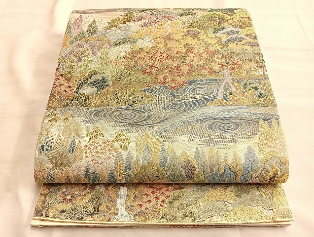 平和屋着物●西陣　六通柄袋帯　日本の名園　兼六園　金糸　正絹　逸品　BAAL0680du