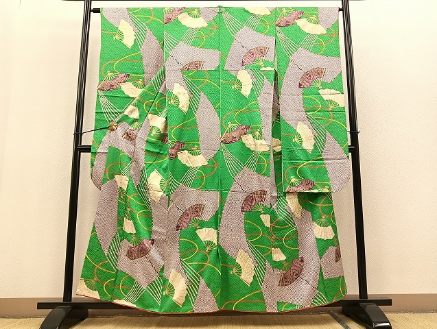 平和屋着物■豪華振袖　扇面花文　金彩　大丸扱い　正絹　逸品　BAAL1715by