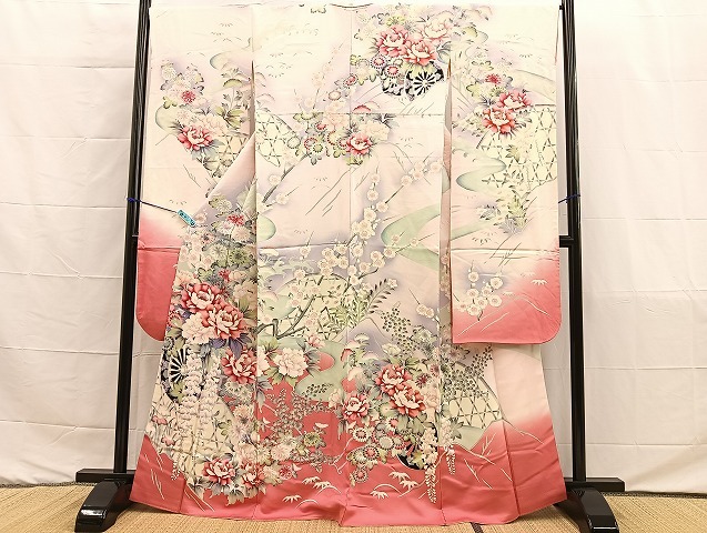 平和屋着物■豪華振袖　駒刺繍　花車文　暈し染め　金銀糸　正絹　逸品　BAAL1561ph