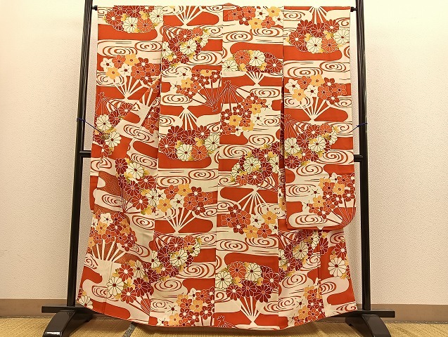 平和屋着物■豪華振袖　流水扇面花文　金彩　正絹　逸品　BAAM2978ph