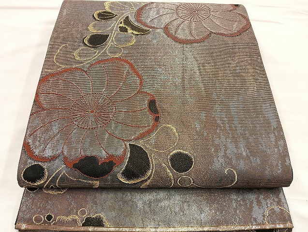 平和屋着物●六通柄袋帯　作家物　辻が花　黒地　金糸　引箔　正絹　逸品　BAAM2794ea