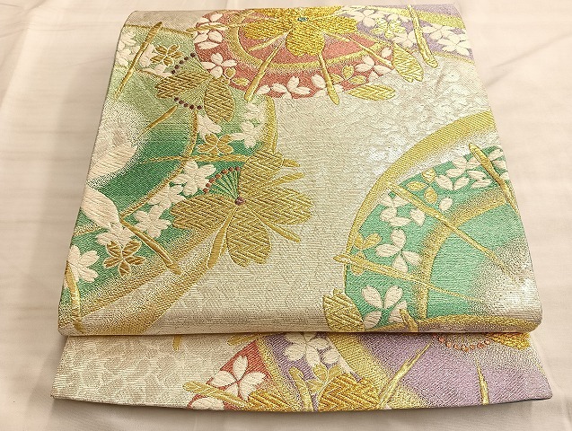 平和屋着物●六通柄袋帯　唐織　夢桜　金銀糸　正絹　逸品　BAAL0635du