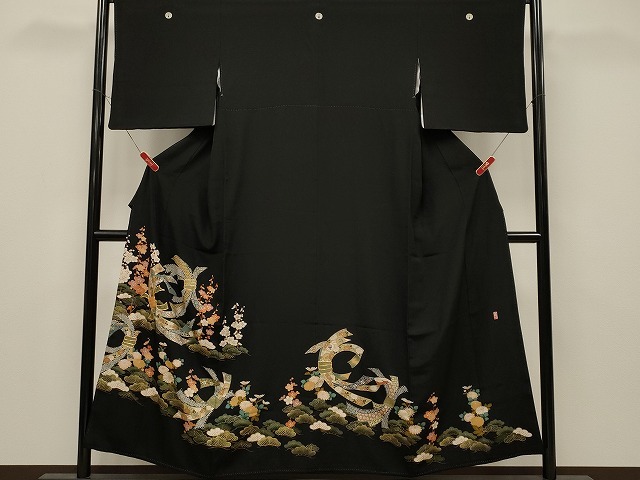 平和屋着物■豪華黒留袖　作家物　駒刺繍　束ね熨斗吉祥花文　金銀彩　逸品　CAAI9547ch