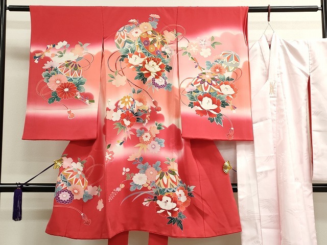 平和屋着物■女の子　祝着　産着　初着　長襦袢セット　のしめ　お宮詣り　花車文　暈し染め　金銀彩　逸品　CAAI4237ze
