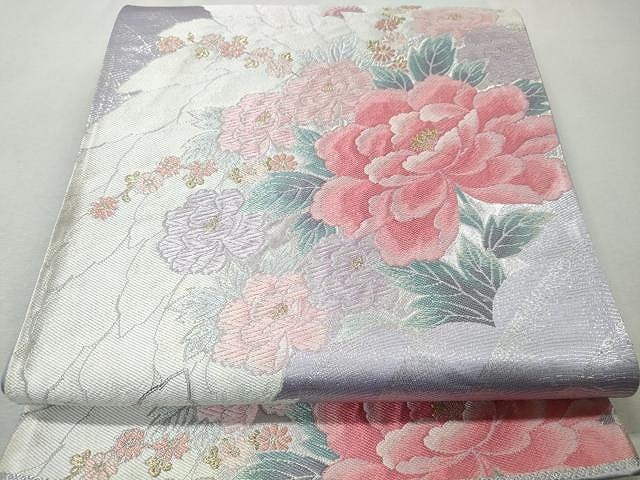 平和屋着物◎六通柄袋帯　唐織　彩色花園文　銀糸　逸品　CAAI0758yk