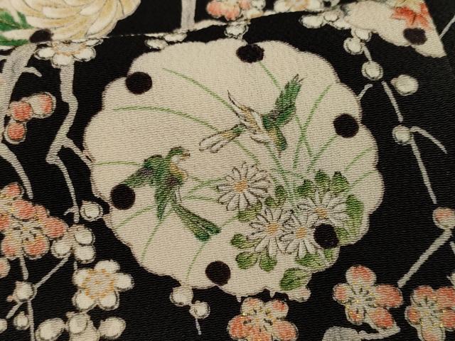 平和屋着物■上質な小紋　雪輪重ね花鳥文　黒地　金彩　逸品　CAAJ3303ch