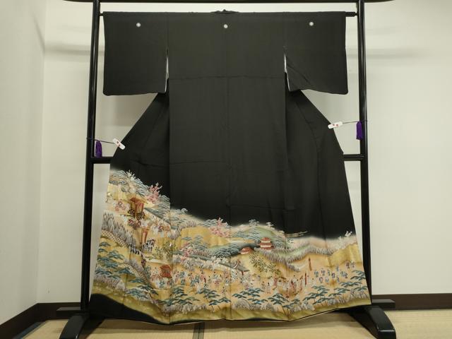 平和屋着物■豪華黒留袖　駒刺繍　人物風景文　暈し染め　金彩　逸品　CAAI5957th