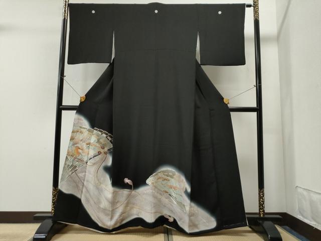 平和屋着物■豪華黒留袖　銀駒刺繍　鳳凰檜扇花文　暈し染め　金彩　逸品　CAAI8381yc