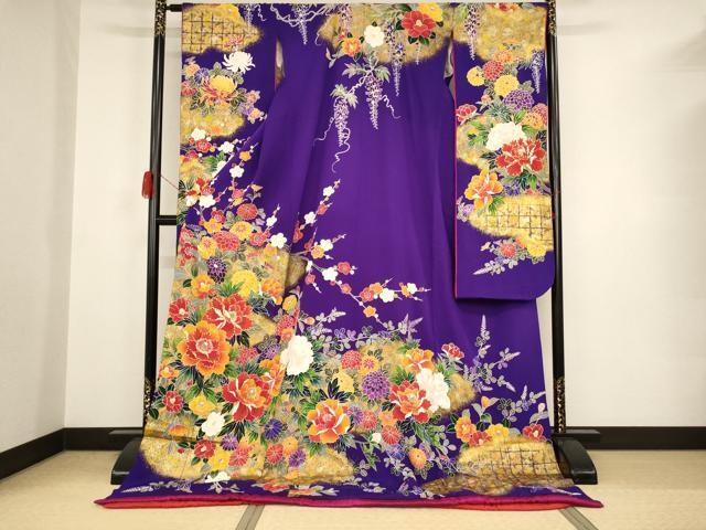 平和屋着物●お引きずり・お引き摺り・引き振袖　和装　結婚式　舞妓　芸妓　芸者　衣装　駒刺繍　草花文　金彩　逸品　AAAN0789ja