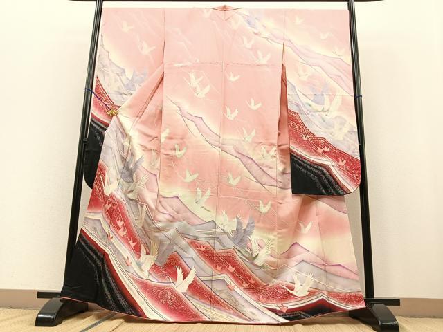 平和屋着物■豪華振袖　流水飛鶴文　暈し染め　金銀彩　正絹　逸品　BAAM8814my